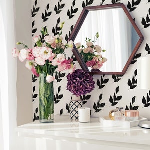 Leaves Peel and Stick wallpaper / Abstract Leaf Removable wallpaper / Black and white wallpaper - Self-adhesive or Traditional