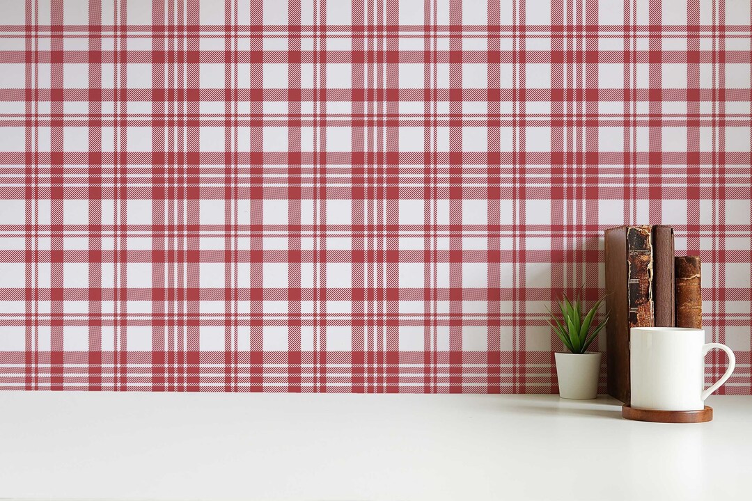 Red Plaid Wallpaper Peel and Stick Wallpaper or Non Pasted Wallpaper