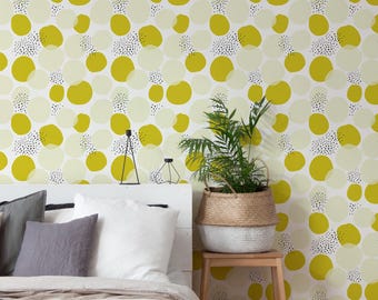 Chartreuse Polka Dot & Dotted Wallpaper: Abstract Modern Pattern (Non-Pasted, Pre-Pasted, Peel and Stick, Custom Sizes)