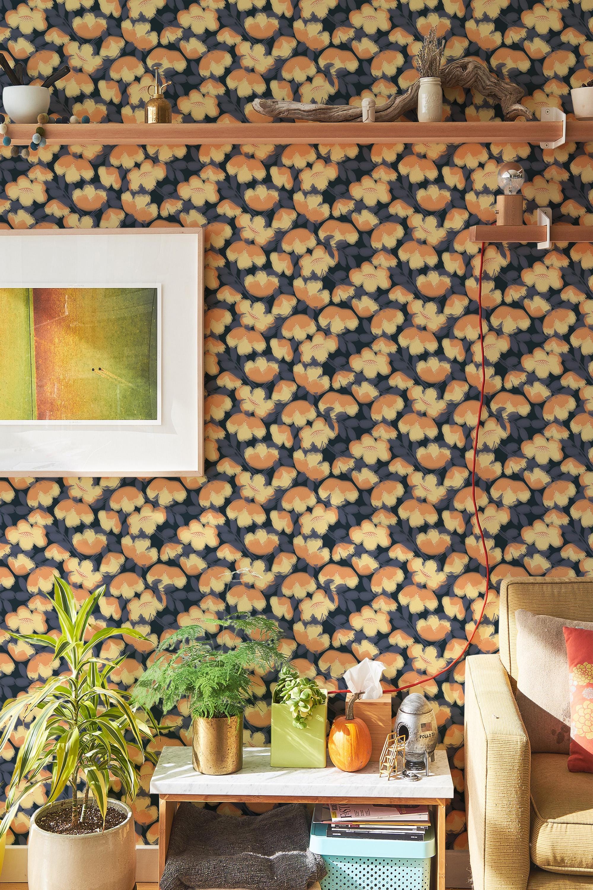 Peel and Stick behang met gele bloemen, verwijderbaar art decobehang   België