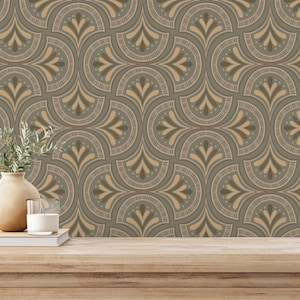 Beige and brown Classy Peel and Stick wallpaper / Art deco Removable wallpaper / Beige and brown wallpaper - Self-adhesive or Traditional