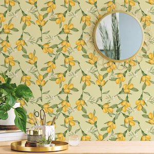 Yellow Lemon Peel and Stick wallpaper / Leaf Removable wallpaper / Yellow wallpaper - Self-adhesive or Traditional