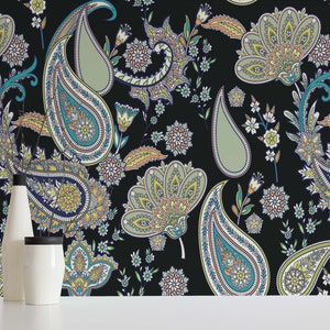 Black Paisley Peel and Stick wallpaper / Bold Removable wallpaper / Black wallpaper - Self-adhesive or Traditional