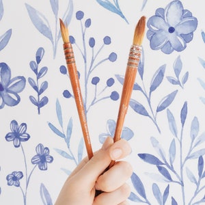 Blue Botanical Peel and Stick wallpaper / Floral Removable wallpaper / Blue wallpaper - Self-adhesive or Traditional