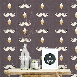 Vintage Barber shop Peel and Stick wallpaper / Vintage Removable wallpaper / Mustache wallpaper - Self-adhesive or Traditional