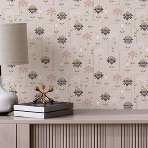 Art Deco Floral Removable wallpaper / Self-adhesive or Traditional wallpaper with Art Deco pattern / Floral Peel and Stick wallpaper