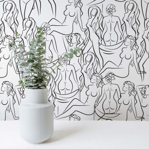 Black Lady body Peel and Stick wallpaper / Contemporary Removable wallpaper / Black wallpaper - Self-adhesive or Traditional