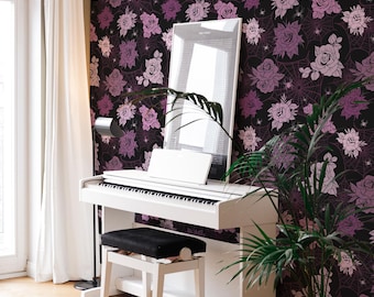 Purple Rose Wallpaper: Gothic Halloween Pattern (Non-Pasted, Pre-Pasted, Peel and Stick, Custom Sizes)