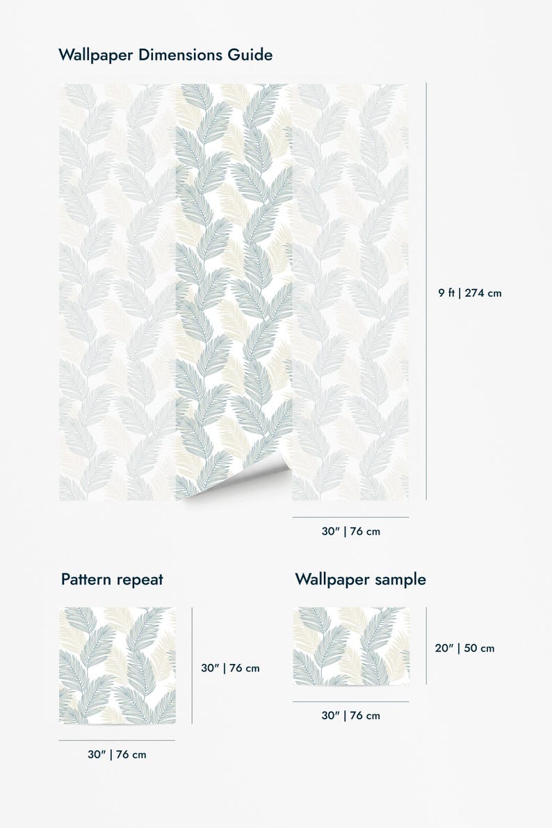 Blue and White Palm Leaf Peel and Stick Wallpaper / Coastal Removable ...