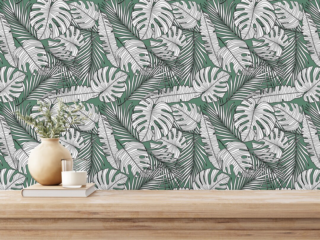 Green Monstera Peel and Stick Wallpaper / Leaves Removable Wallpaper