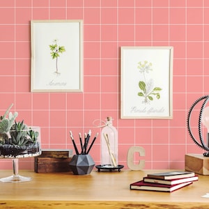 Pink Tiles wallpaper - Peel and Stick Wallpaper or Non Pasted Wallpaper / Tile Removable wallpaper / Pink self-adhesive wallpaper