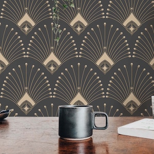 Beige and gray Art deco Peel and Stick wallpaper / Geometric Removable wallpaper / Beige and gray wallpaper - Self-adhesive or Traditional