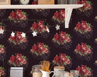 Black Rose Wallpaper: Gothic Botanical Design (Non-Pasted, Pre-Pasted, Peel and Stick, Custom Sizes)