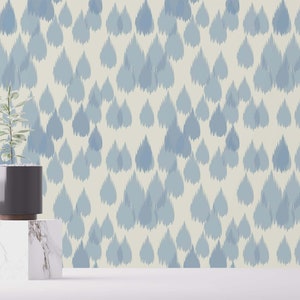 Blue Raindrop Peel and Stick wallpaper / Ikat Removable wallpaper / Blue wallpaper - Self-adhesive or Traditional