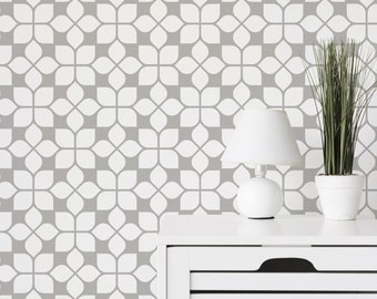 Papel pintado gris con diseño de celosía: patrón de azulejos marroquíes (sin adhesivo, preencolado, autoadhesivo, colores y tamaños personalizados)