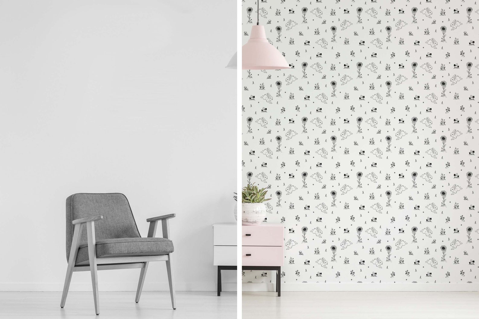 Bunny Peel and Stick Wallpaper / Rabbit Nursery Removable Etsy