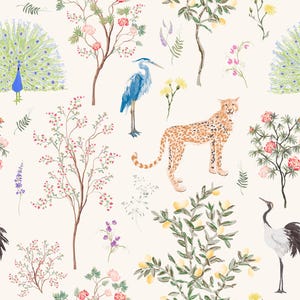 Colorful Menagerie Peel and Stick wallpaper / Animal Removable wallpaper / Colorful wallpaper - Self-adhesive or Traditional image 2