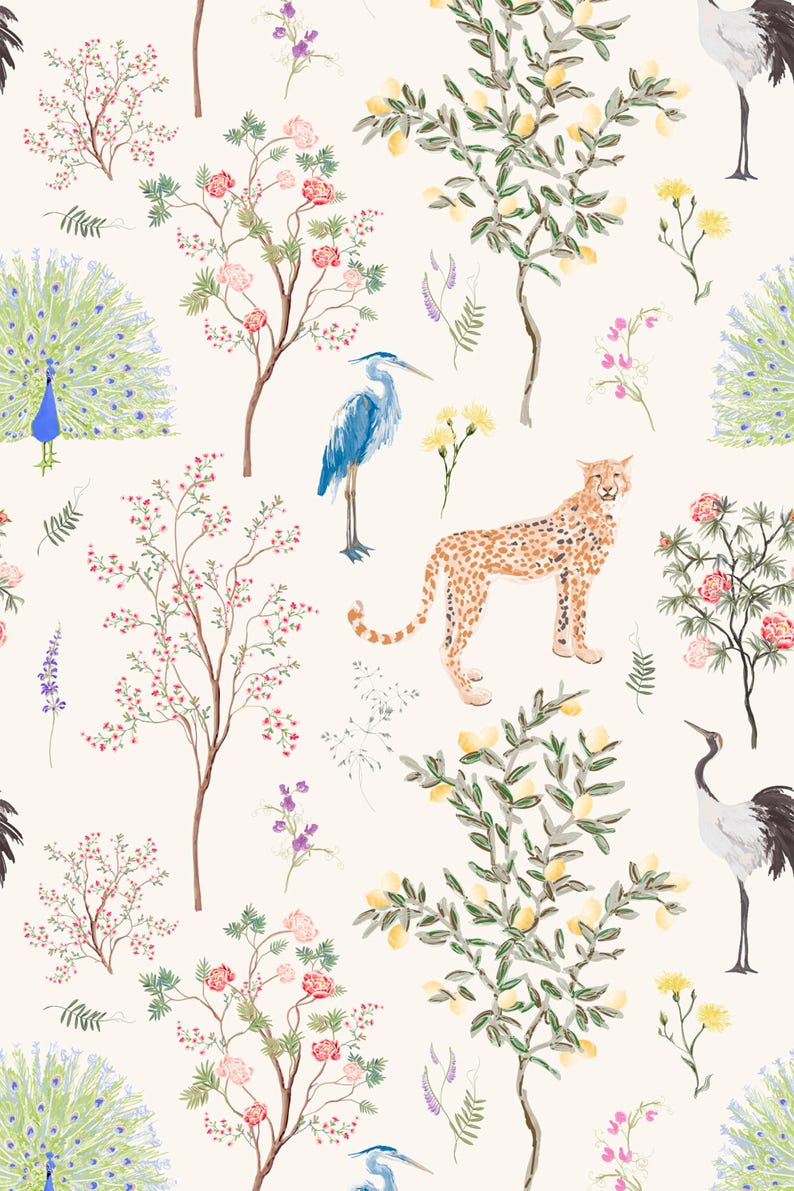 Colorful Menagerie Peel and Stick wallpaper / Animal Removable wallpaper / Colorful wallpaper - Self-adhesive or Traditional image 2