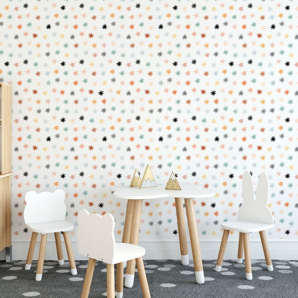 Colorful Stars Peel and Stick wallpaper / Star Removable wallpaper for Kids room / Colorful wallpaper - Self-adhesive or Traditional