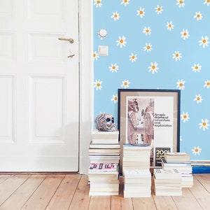 Blue Daisies Peel and Stick wallpaper / Floral Removable wallpaper / Blue girly wallpaper - Self-adhesive or Traditional