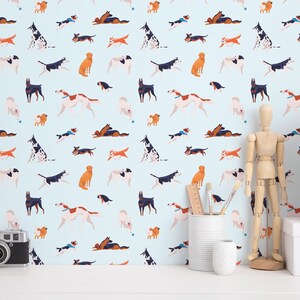 Dog Peel and Stick wallpaper / Puppy Removable wallpaper / Colorful Dog wallpaper - Self-adhesive or Traditional