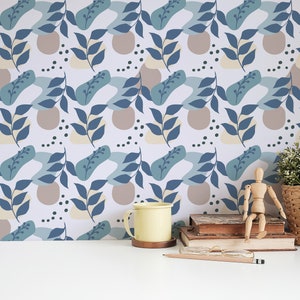 Blue and beige Abstract Peel and Stick wallpaper / Boho Removable wallpaper / Blue and beige wallpaper - Self-adhesive or Traditional