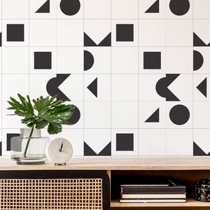 Black and white geometric peel and stick wallpaper / Tile peel and stick wallpaper / Tile pattern self-adhesive or Traditional wallpaper