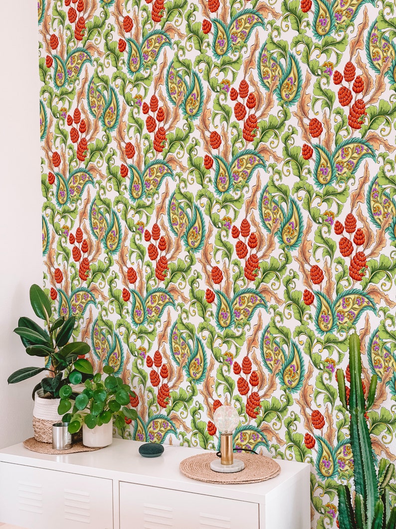 Colorful Paisley Peel and Stick Wallpaper / Floral Removable Etsy
