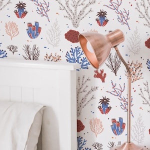 Coral Peel and Stick wallpaper / Nautical Removable wallpaper / Multicolor wallpaper - Self-adhesive or Traditional