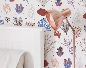 Papel pintado de coral colorido: diseño de arrecife náutico (sin adhesivo, preencolado, autoadhesivo, tamaños personalizados)