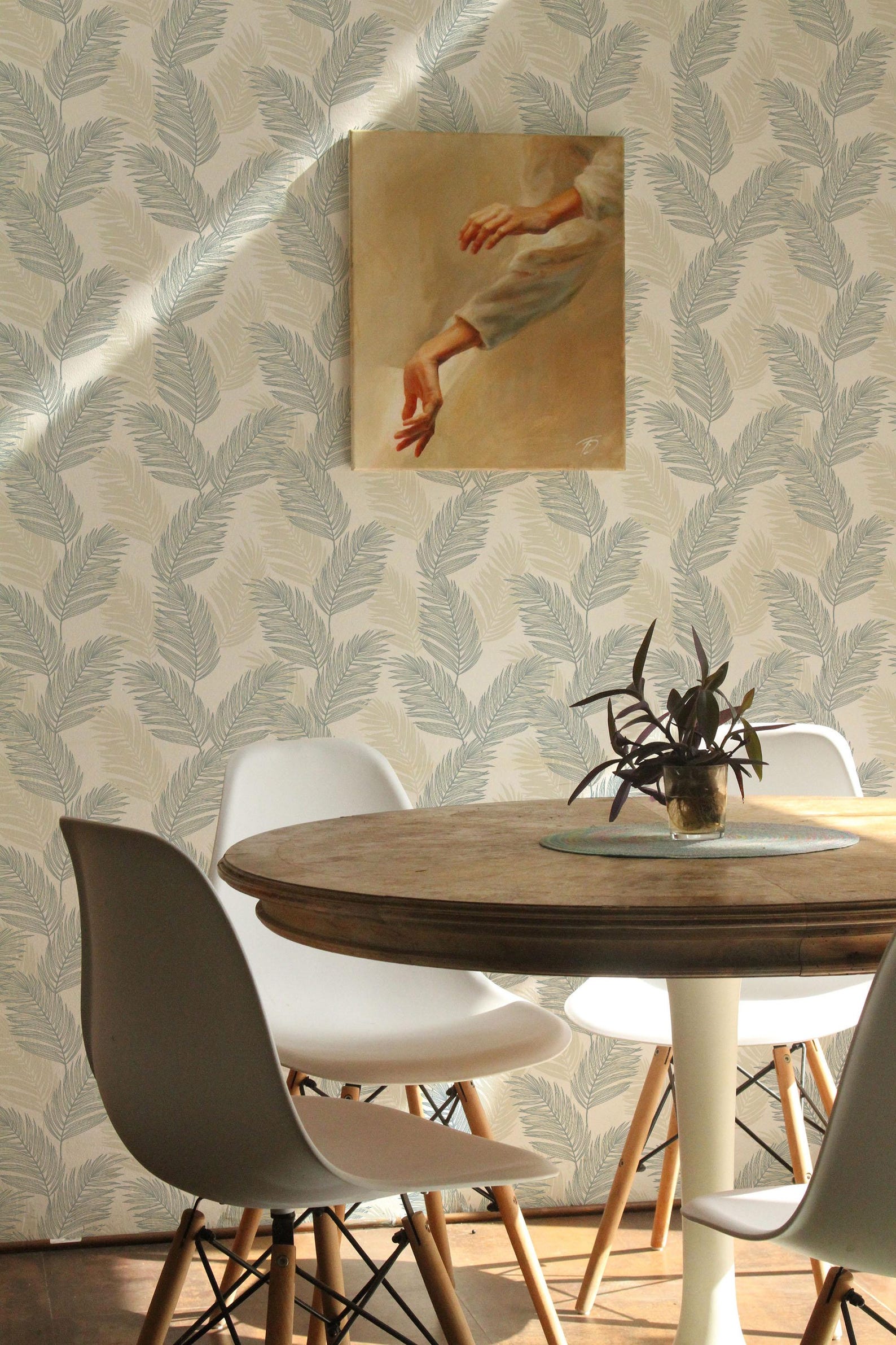 Blue and White Palm Leaf Peel and Stick Wallpaper / Coastal Removable ...