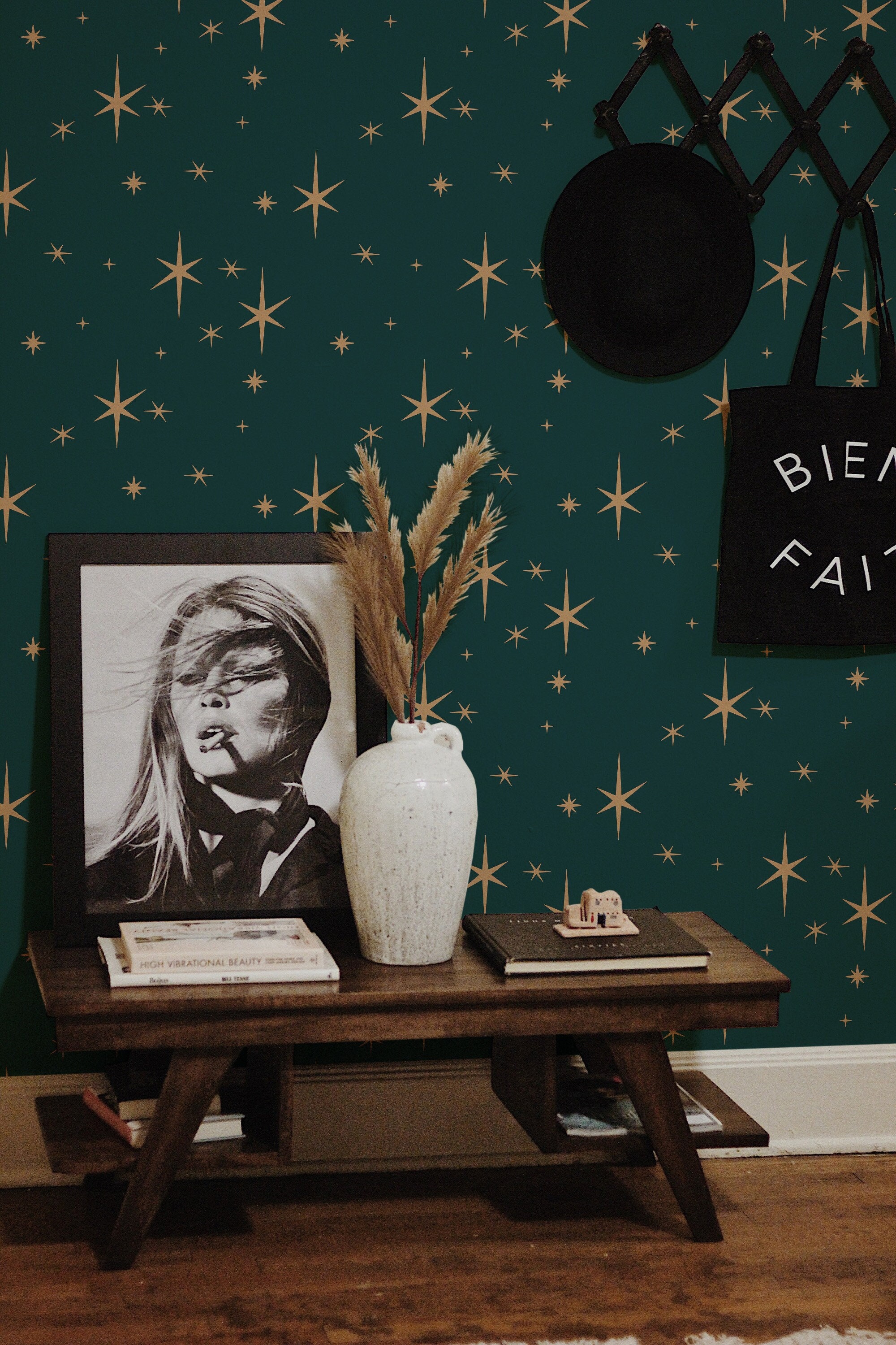 Dark Green wallpaper - Peel and Stick Wallpaper or Non Pasted Wallpaper / Celestial Removable wallpaper / Green self-adhesive wallpaper