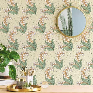 Green Art nouveau Peel and Stick wallpaper / Floral Removable wallpaper / Green wallpaper - Self-adhesive or Traditional