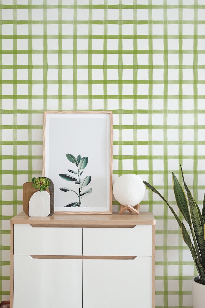Green Gingham Peel and Stick Wallpaper / Grid Removable Etsy