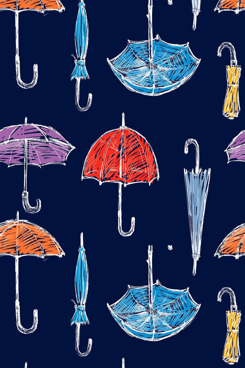 Colorful Umbrella Peel and Stick wallpaper / Rain Removable wallpaper / Colorful wallpaper - Self-adhesive or Traditional image 2