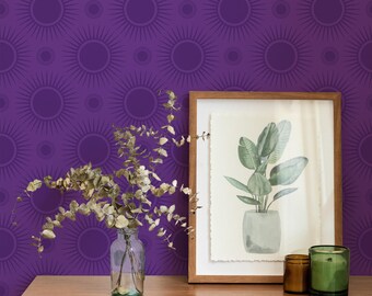 Purple Sunburst Wallpaper: Abstract Celestial Pattern (Non-Pasted, Pre-Pasted, Peel and Stick, Custom Sizes)