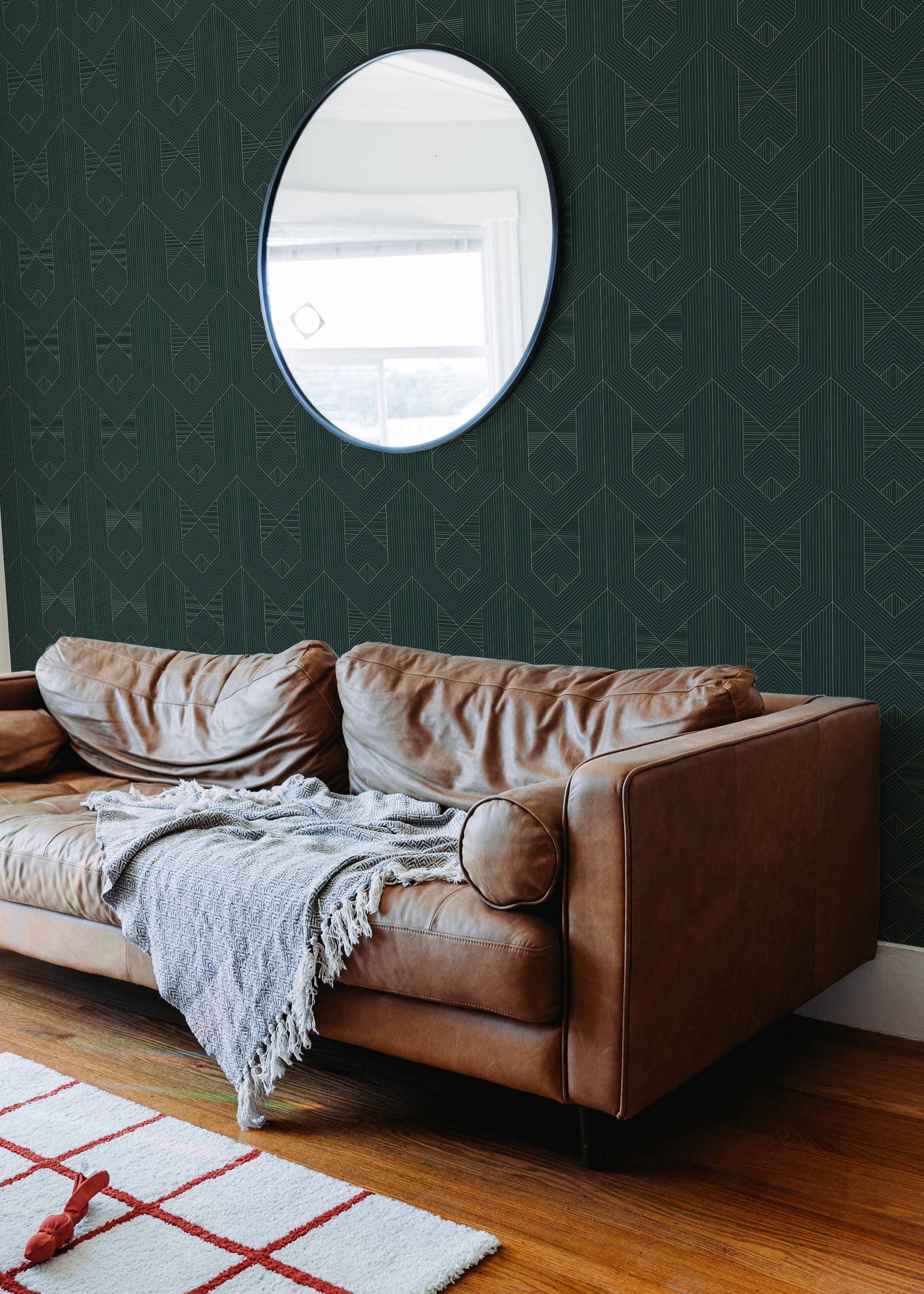 Green Art Deco Peel and Stick Wallpaper / Bold and Dark - Geometric ...