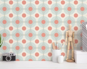Green Circle Lattice Wallpaper: Retro Geometric Pattern (Non-Pasted, Pre-Pasted, Peel and Stick, Custom Sizes)