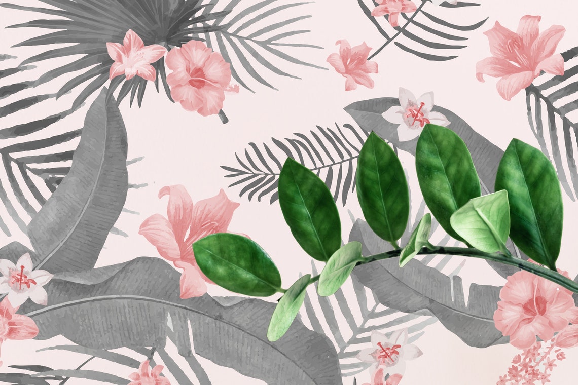 Pink & green tropical removable wallpaper / selfadhesive Etsy