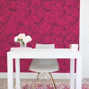 Eclectic Heart wallpaper - Peel and Stick Wallpaper or Non Pasted Wallpaper / Fun Removable wallpaper / Red self-adhesive wallpaper