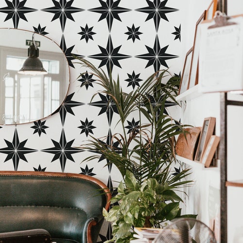 Black and White Star Pattern Peel and Stick Wallpaper / Star Etsy