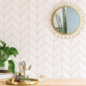 Bison taupe Herringbone Peel and Stick wallpaper / White chevron Removable wallpaper / Modern wallpaper - Self-adhesive or Traditional