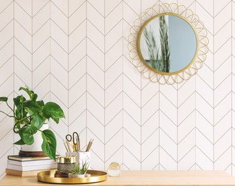 Bison taupe Herringbone Peel and Stick wallpaper / White chevron Removable wallpaper / Modern wallpaper - Self-adhesive or Traditional