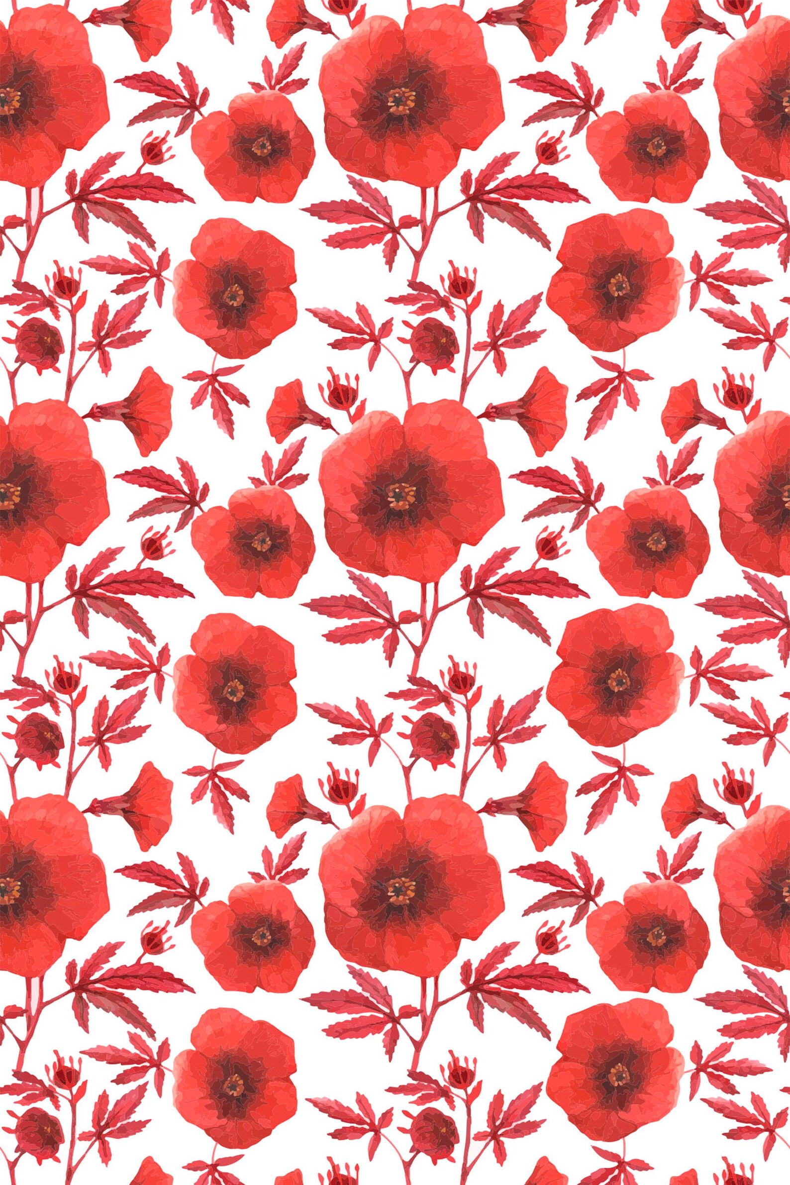 Red Poppy Floral Peel and Stick Wallpaper / Flower Removable Wallpaper ...