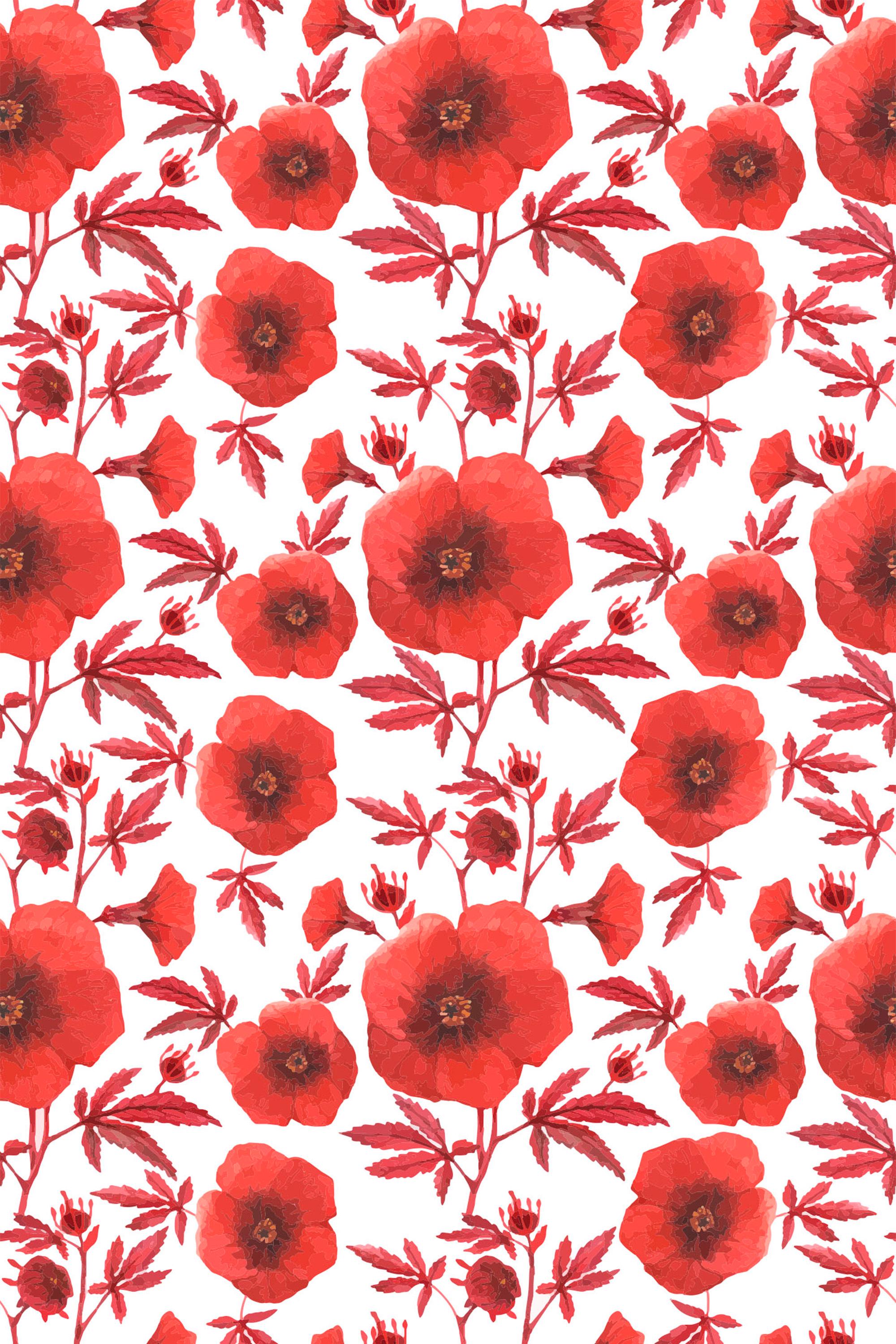 Red Poppy Floral Peel and Stick Wallpaper / Flower Removable Wallpaper ...