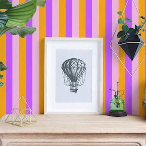 Striped Peel and Stick wallpaper / Bold Removable wallpaper / Pink, orange and purple wallpaper - Self-adhesive or Traditional