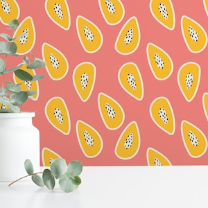 Pink Papaya Peel and Stick wallpaper / Fruit Removable wallpaper / Pink wallpaper - Self-adhesive or Traditional