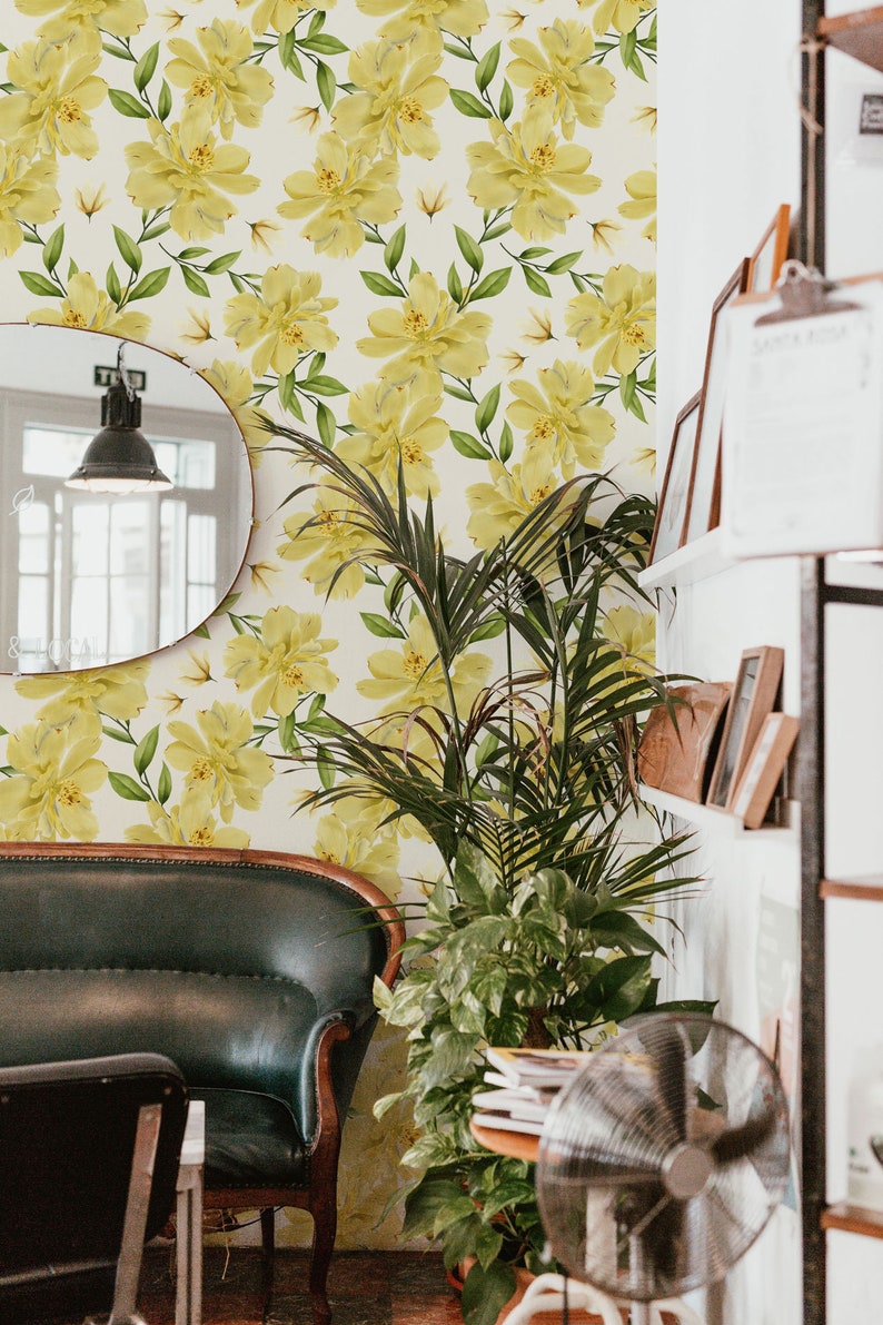 Yellow Floral Peel and Stick Wallpaper / Seamless Removable | Etsy