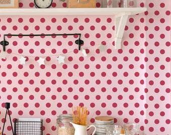 Pink Polka Dot Wallpaper: Retro Spot Pattern (Non-Pasted, Pre-Pasted, Peel and Stick, Custom Sizes)