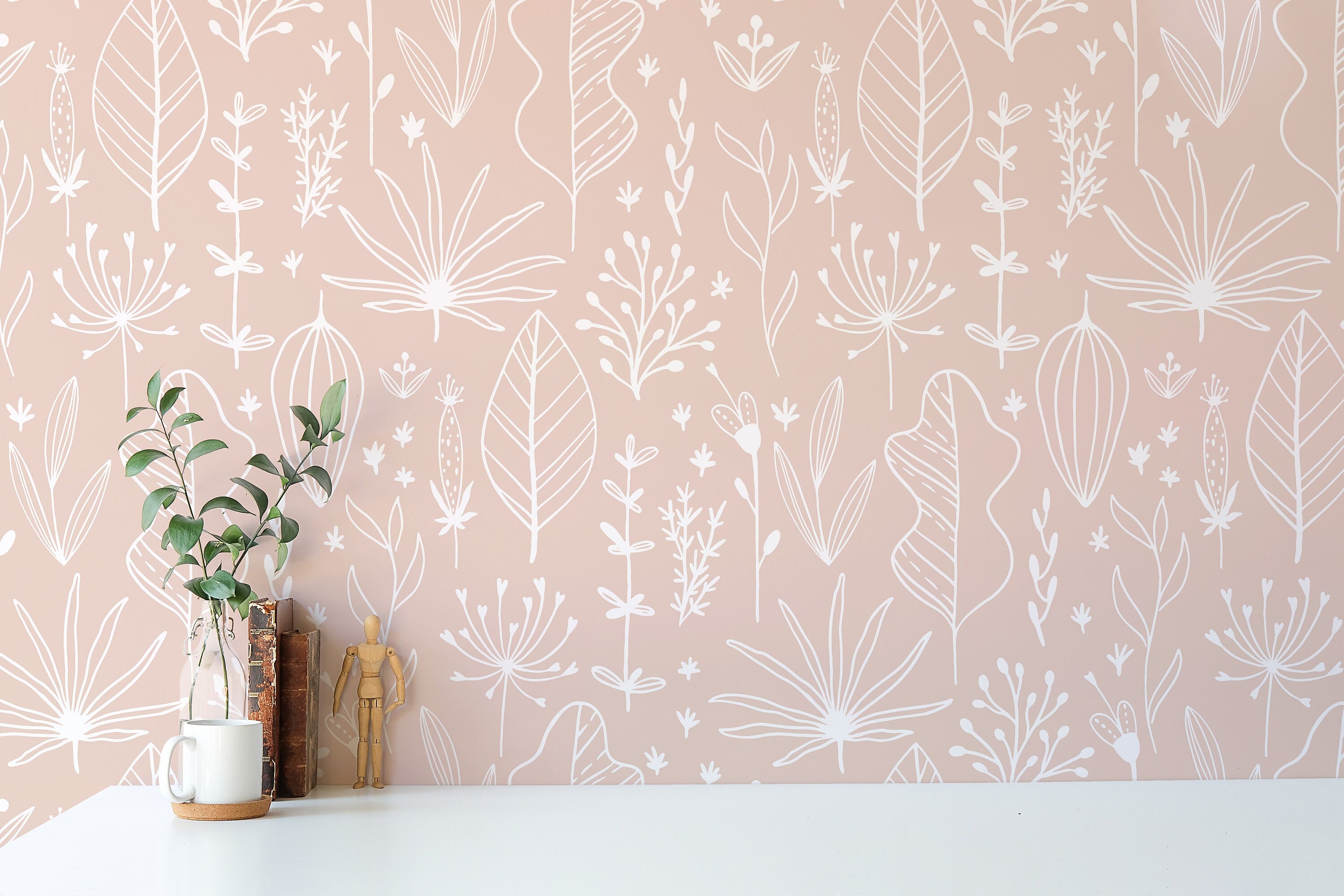 Boho Wallpaper Leaf Decorative Adhesive Contact Paper for Nursery